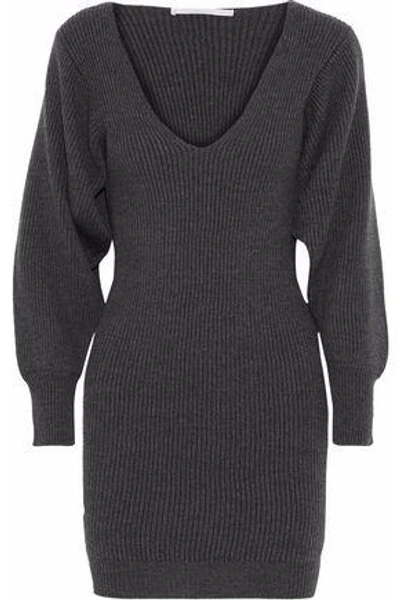 Stella Mccartney Woman Ribbed Wool Mini Dress Charcoal