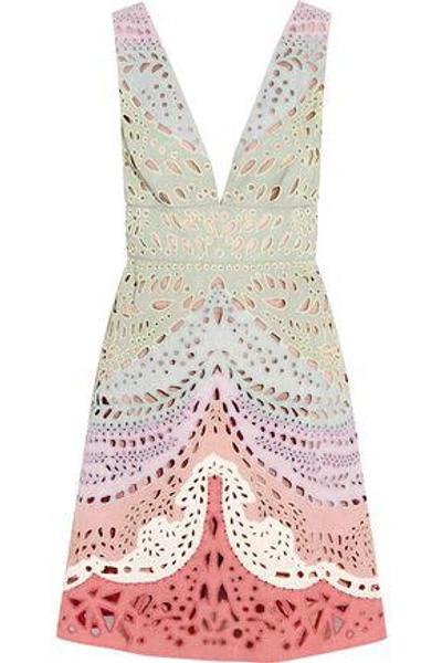 Valentino Woman Embellished Broderie Anglaise Linen Mini Dress Multicolor