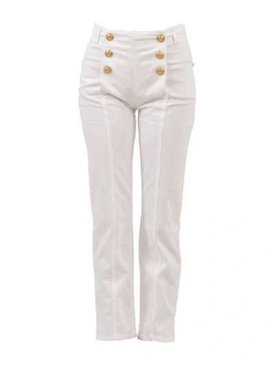 Balmain Button Detail High Waist Jeans In White