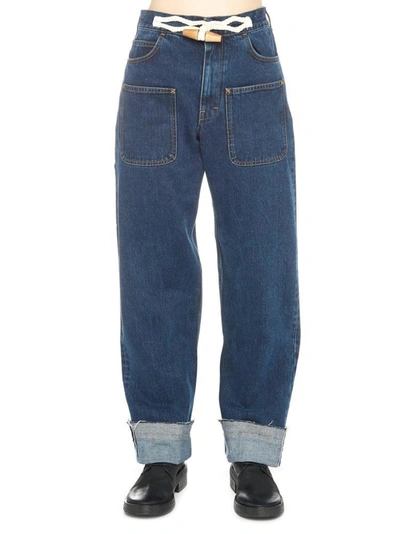 Jw Anderson Duffle Detailed Wide Jeans In Blue