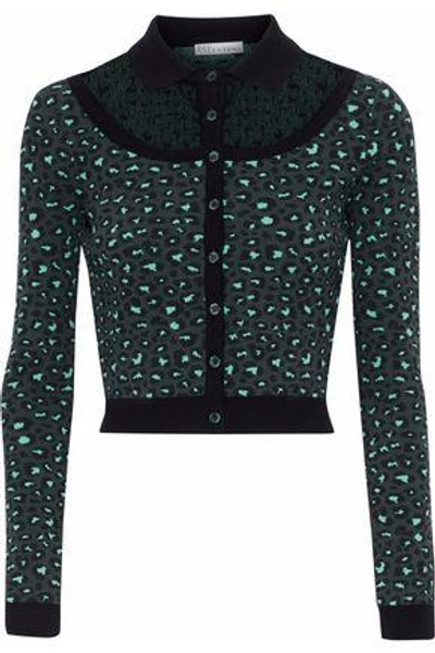 Red Valentino Woman Point D'esprit-paneled Leopard-print Jacquard-knit Cardigan Emerald