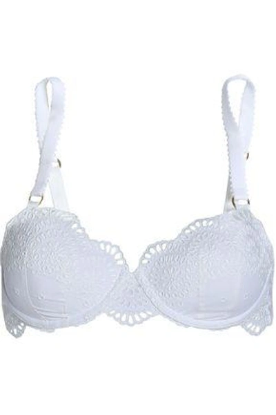 Stella Mccartney Broderie Anglaise-trimmed Voile Contour Bra In White