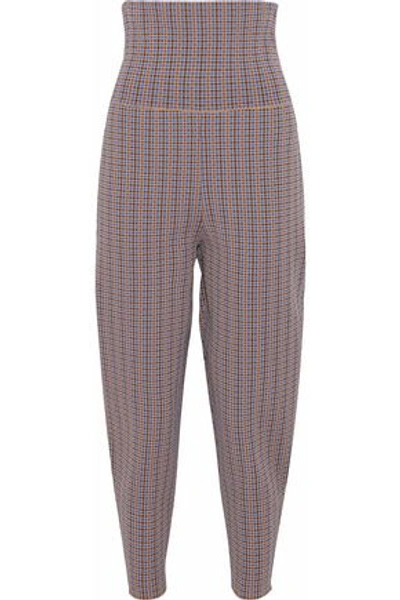 Stella Mccartney Cropped Houndstooth Jacquard-knit Tapered Pants In Brick
