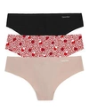 Calvin Klein Invisibles Thongs, Set Of 3 In Silver Rose/dot/black