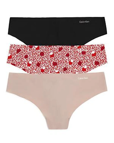 Calvin Klein Invisibles Thongs, Set Of 3 In Silver Rose/dot/black