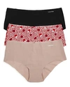 Calvin Klein Invisibles Hipsters, Set Of 3 In Silver Rose/dot/black