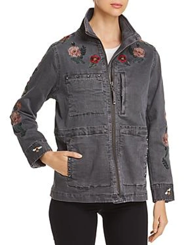 Billy T Embroidered Twill Utility Jacket In Dark Gray W/ Embroidery