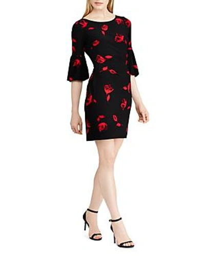 Ralph Lauren Lauren  Floral Jersey Dress In Black/red/multi