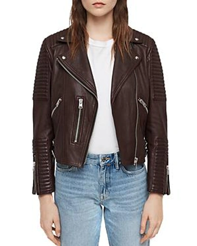 Allsaints Estella Quilted Leather Biker Jacket In Bordeaux Pink