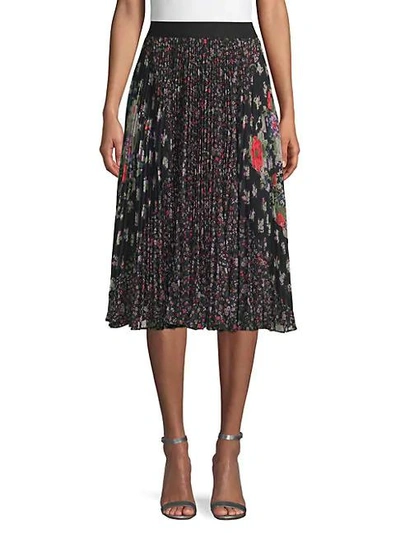 Rebecca Taylor Floral Pleated Skirt In Black Combo