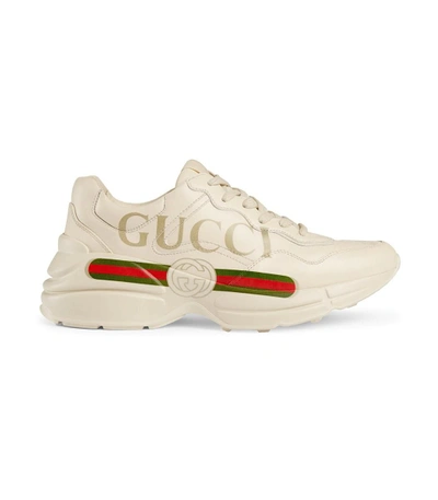 Gucci Neutral Rython  Logo Leather Sneakers