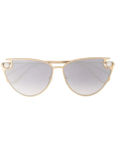 Christopher Kane Eyewear Pearl Embellished Cat Eye Sunglasses - Gold