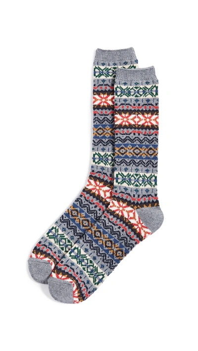 Anonymous Ism Fair Isle Crew Socks In Grey