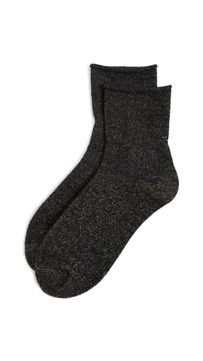 Plush Rolled Fleece Socks In Black Metallic