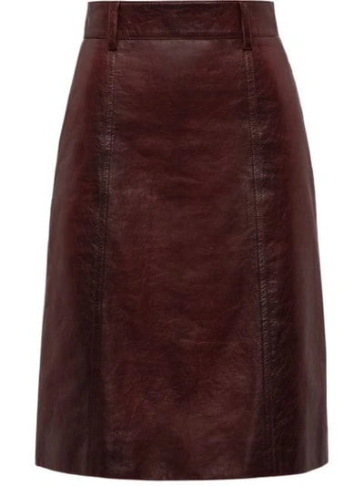 Prada Matte Nappa Skirt In F0007 Burgundy