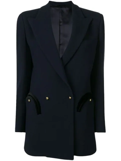 Blazé Milano Resolute Everyday Double-breasted Velvet-trimmed Wool-crepe Blazer In Navy