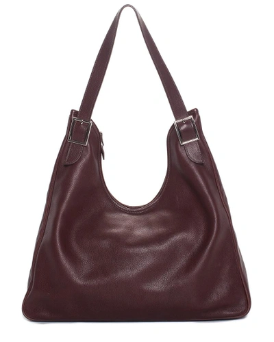 Pre-owned Hermes Dark Maroon Leather Massai Cut 40 Shoulder Bag In Nocolor