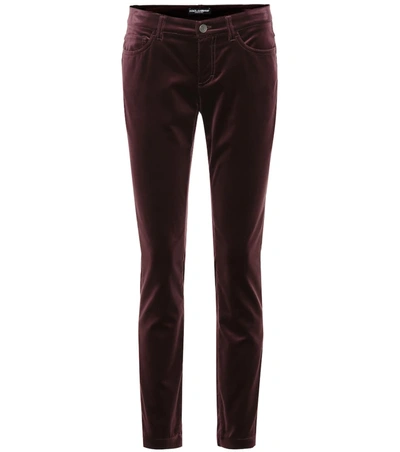 Dolce & Gabbana Velvet Cropped Skinny Jeans In Brown