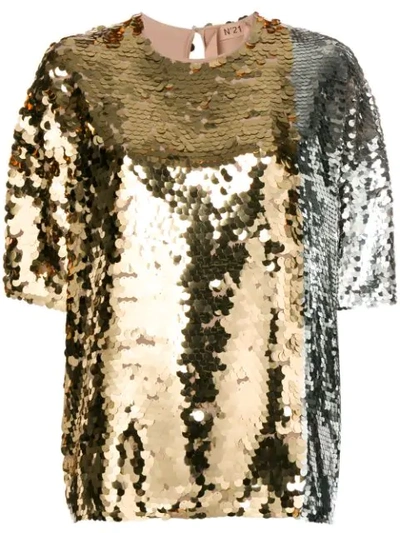 N°21 Sequin-embellished Blouse In Metallic
