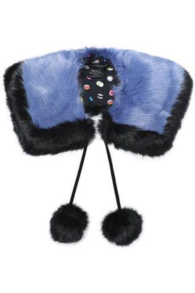 Charlotte Simone Pompom-embellished Two-tone Faux Fur Collar In Black