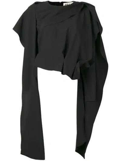 A.w.a.k.e. Draped Cropped Asymmetric Blouse In Black