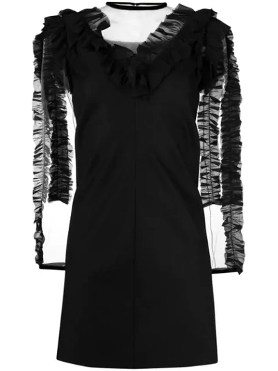 Genny Sheer Sleeve Black Mini Dress