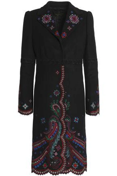 Roberto Cavalli Woman Embroidered Wool-blend Coat Black