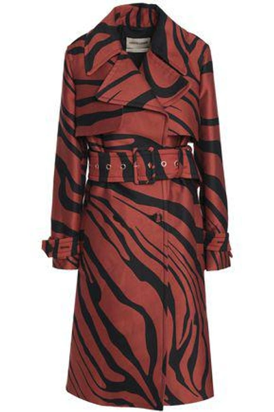 Roberto Cavalli Zebra-print Cotton And Silk-blend Trench Coat In Brick