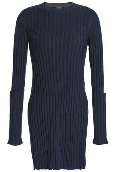 Joseph Woman Zip-detailed Ribbed Merino Wool Sweater Navy