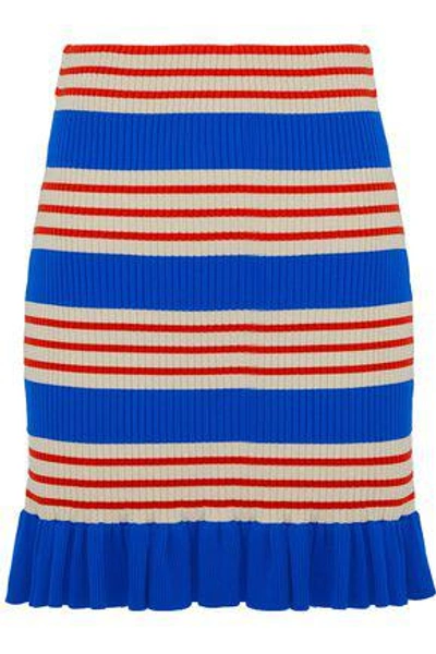 Alice Mccall Woman You Look Good Metallic Striped Ribbed-knit Mini Skirt Bright Blue