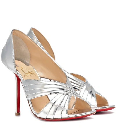 Christian Louboutin Drapa Notta 100 Leather Sandals In Silver