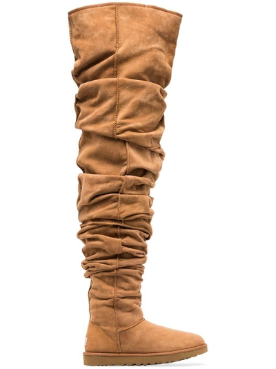 Y/project Y / Project Brown X Ugg Thigh High Slouch Fit Sheepskin Boots In Brown