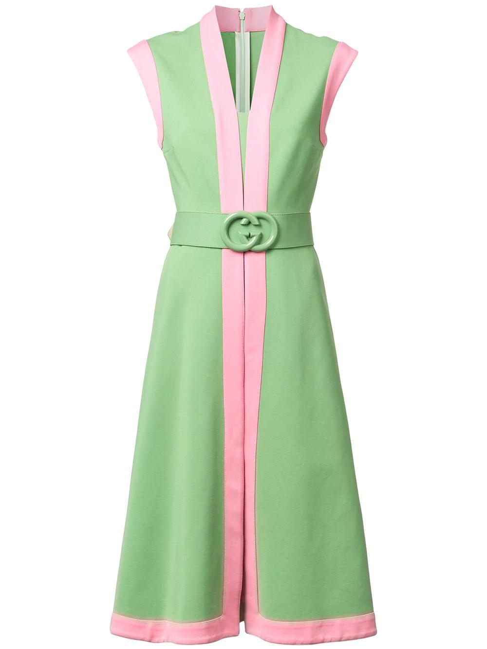 Gucci Jersey Dress With Gg Belt In Green | ModeSens