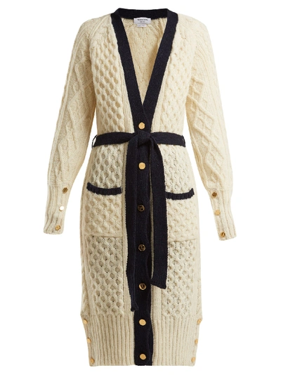 Thom Browne Cable-knit Wool-blend Cardigan In White