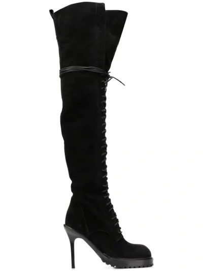 Ann Demeulemeester Lace-up Knee Boots In Black
