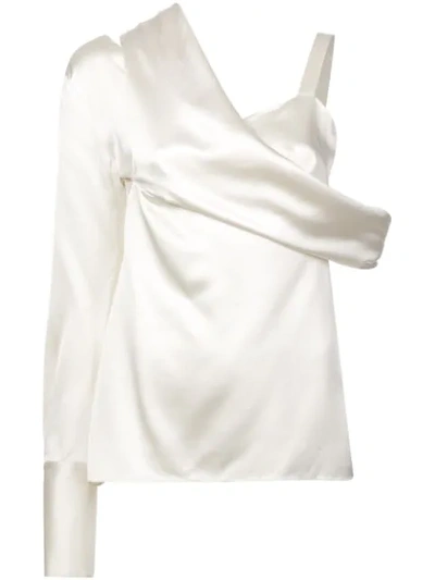 Monse Cold-shoulder Draped Satin Top In Ivory