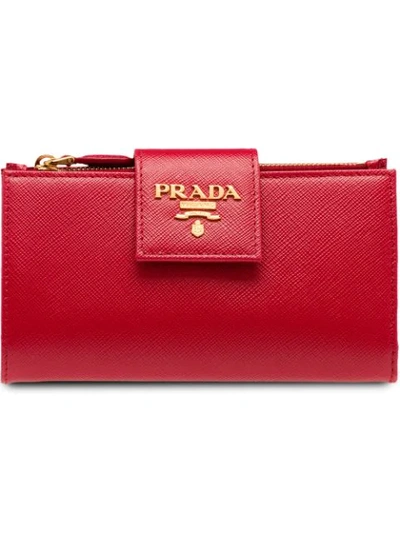 Prada Medium Logo-plaque Wallet In Red