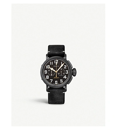 Zenith 11.2432.4069/21.c900 Pilot Type 20 Stainless Steel And Leather Chronograph Watch In Black