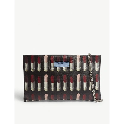 Prada Lipstick Leather Pouch With Chain In Red/black