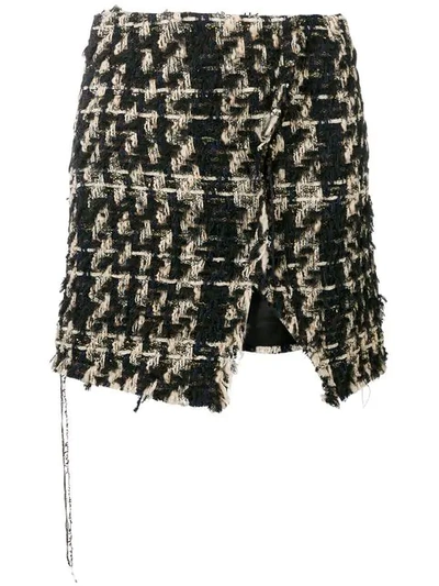 Faith Connexion Tweed Raw Edge Mini Skirt In Black Beige