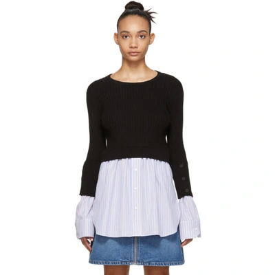 Kenzo Layered Ribbed Cotton-blend Knit And Cotton-poplin Sweater In Blue