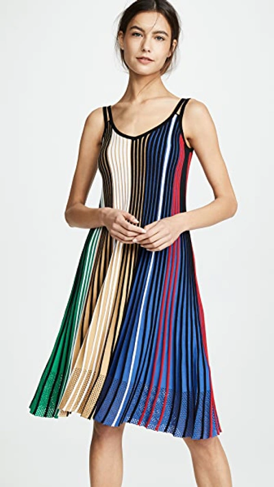 Kenzo Vertical-stripe Sleeveless Mesh V-neck Dress In Multicolor