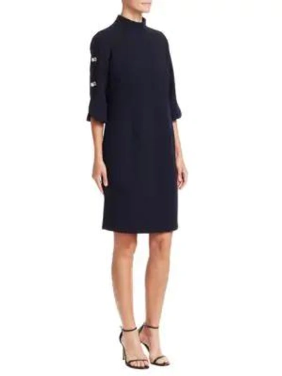 Teri Jon By Rickie Freeman Rhinestone Detail Shift Dress In Navy