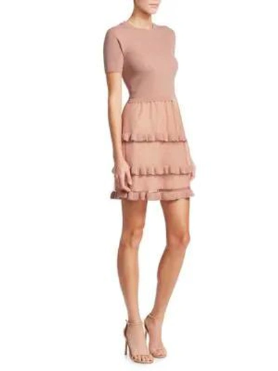 Red Valentino Tulle Ruffle Dress In Nude