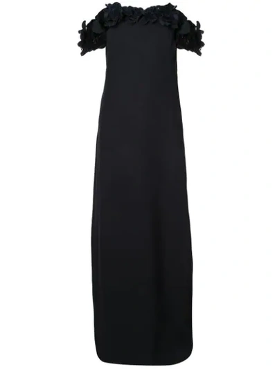 Oscar De La Renta Floral Applique Gown In Black