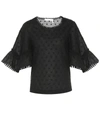 See By Chloé Textured Flounce-sleeve Cotton Blouse In Black