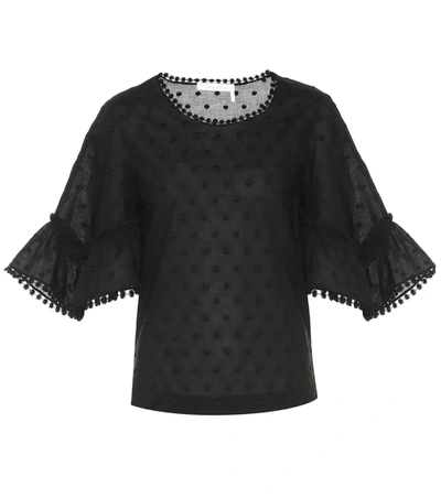 See By Chloé Textured Flounce-sleeve Cotton Blouse In Black