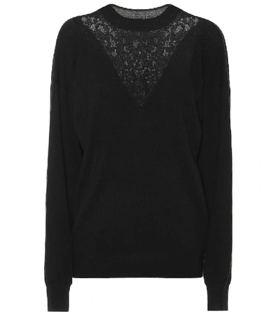 See By Chloé Long-sleeve Wool Pullover Sweater With Lace Inset In Black