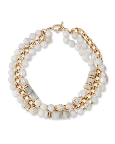 Akola Pearl, Leather & Moonstone Triple-strand Necklace In White