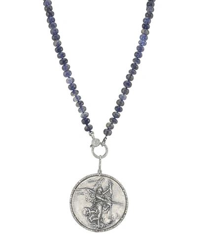 Sheryl Lowe Knotted Iolite & Angel Coin Pendant Necklace